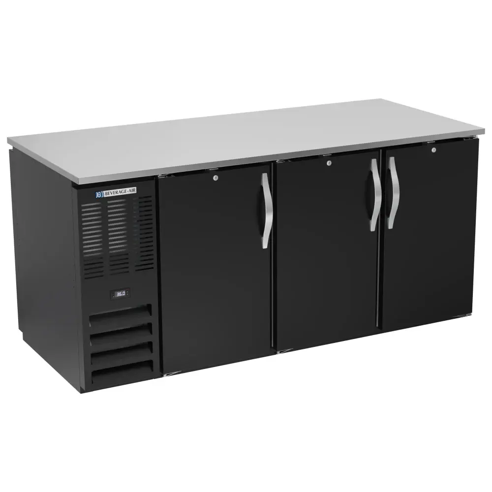 Beverage-Air BB72HC-PT-B 72" Bar Refrigerator - 6 Swinging Solid Doors, Black, 115v