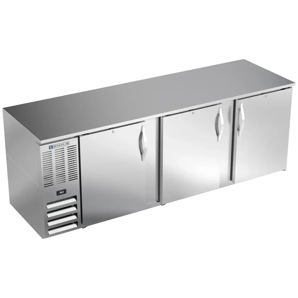 Beverage-Air BB94HC-S 94" Bar Refrigerator - 3 Swinging Solid Doors, Stainless, 115v