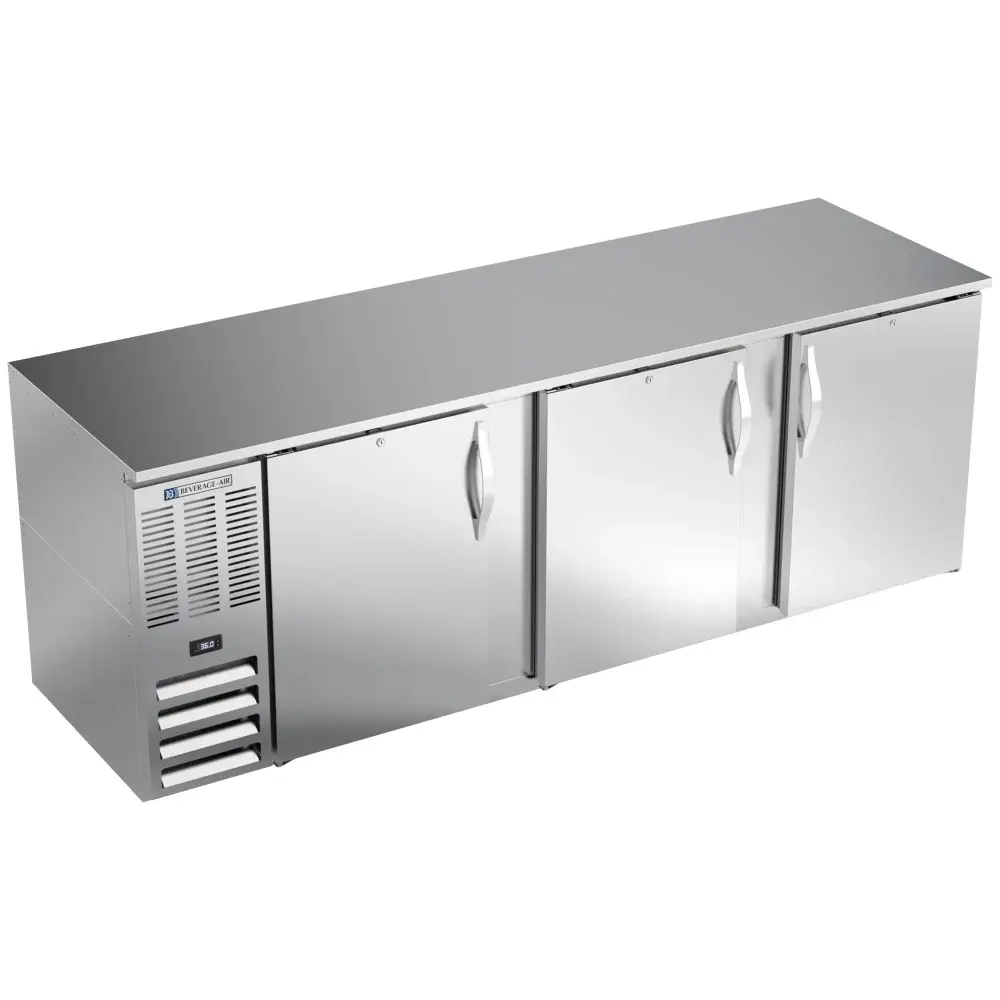 Beverage-Air BB94HC-S 95" Bar Refrigerator - 3 Swinging Solid Doors, Stainless, 115v