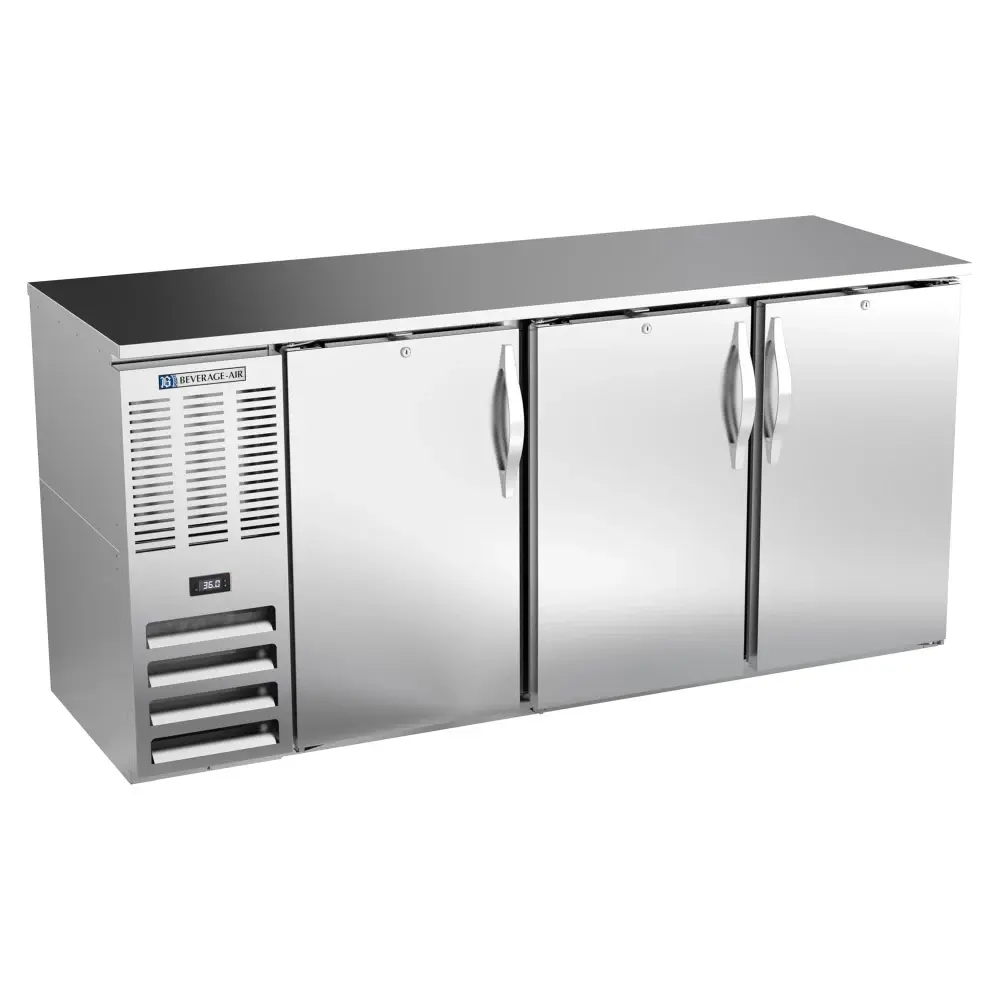Beverage-Air BBN72HC-S 72" Bar Refrigerator - 3 Swinging Solid Doors, Stainless, 115v