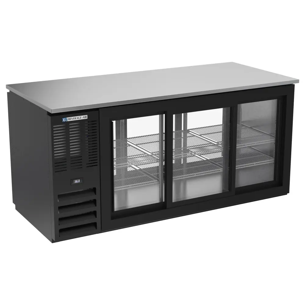 Beverage-Air BB72HC-GS-PT-B 72" Bar Refrigerator - 6 Sliding Glass Doors, Black, 115v
