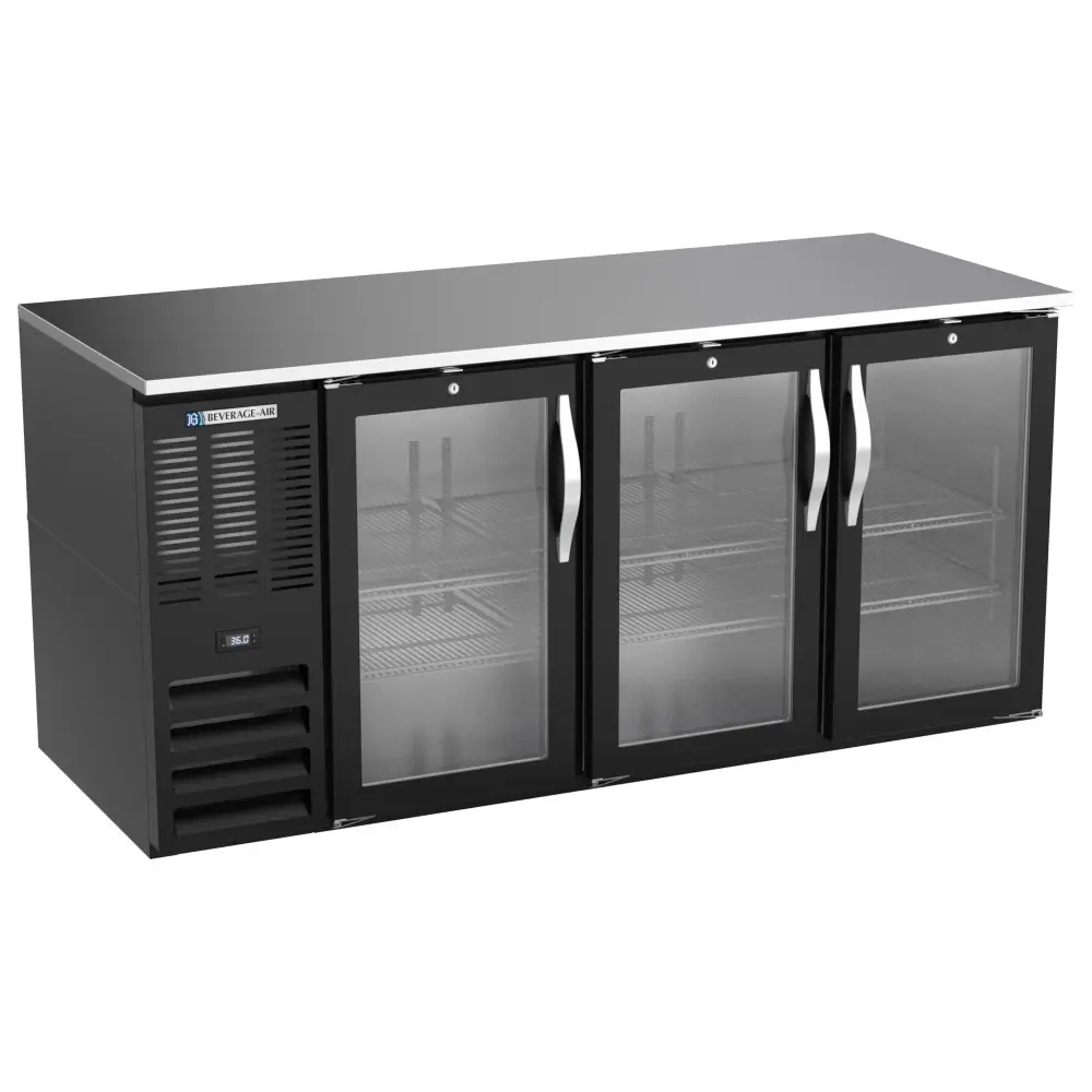 Beverage-Air BB72HC-FG-B 72" Bar Refrigerator - 3 Swinging Glass Doors, Black, 115v