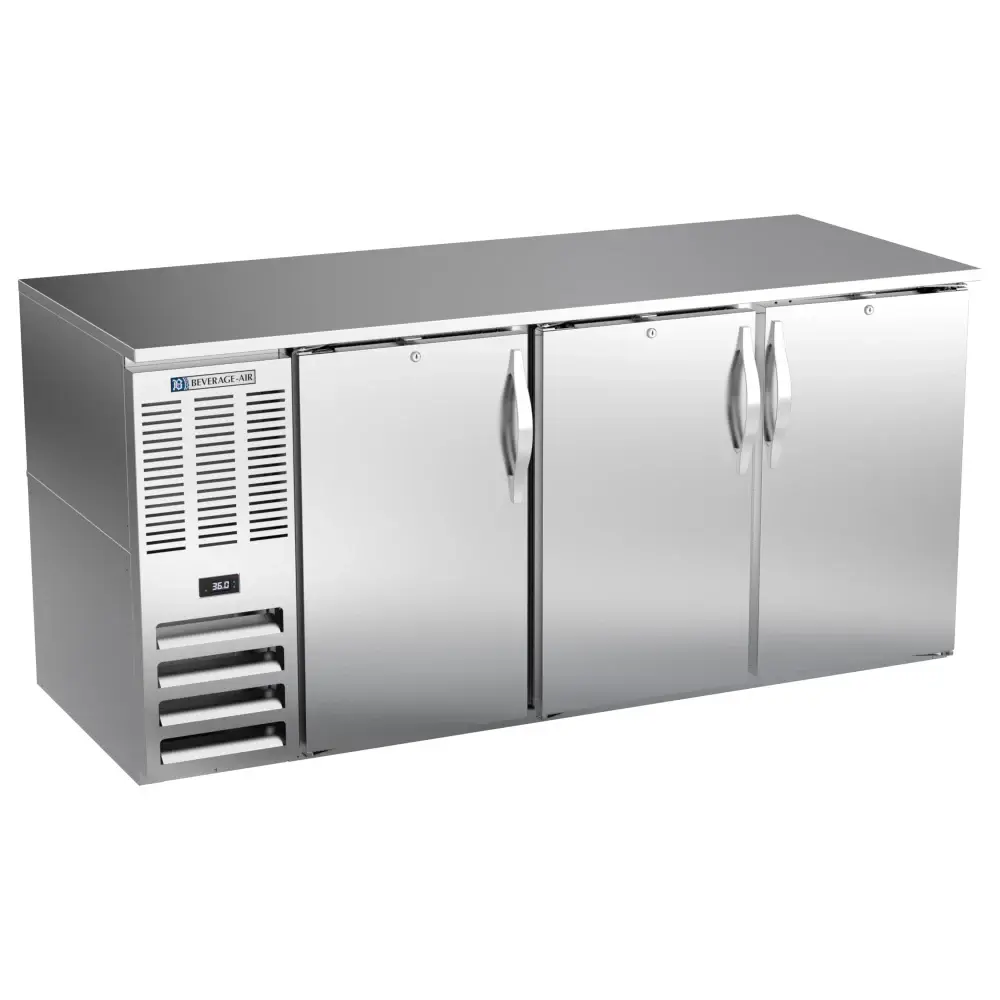Beverage-Air BB72HC-F-S 72" Bar Refrigerator - 3 Swinging Solid Doors, Stainless, 115v