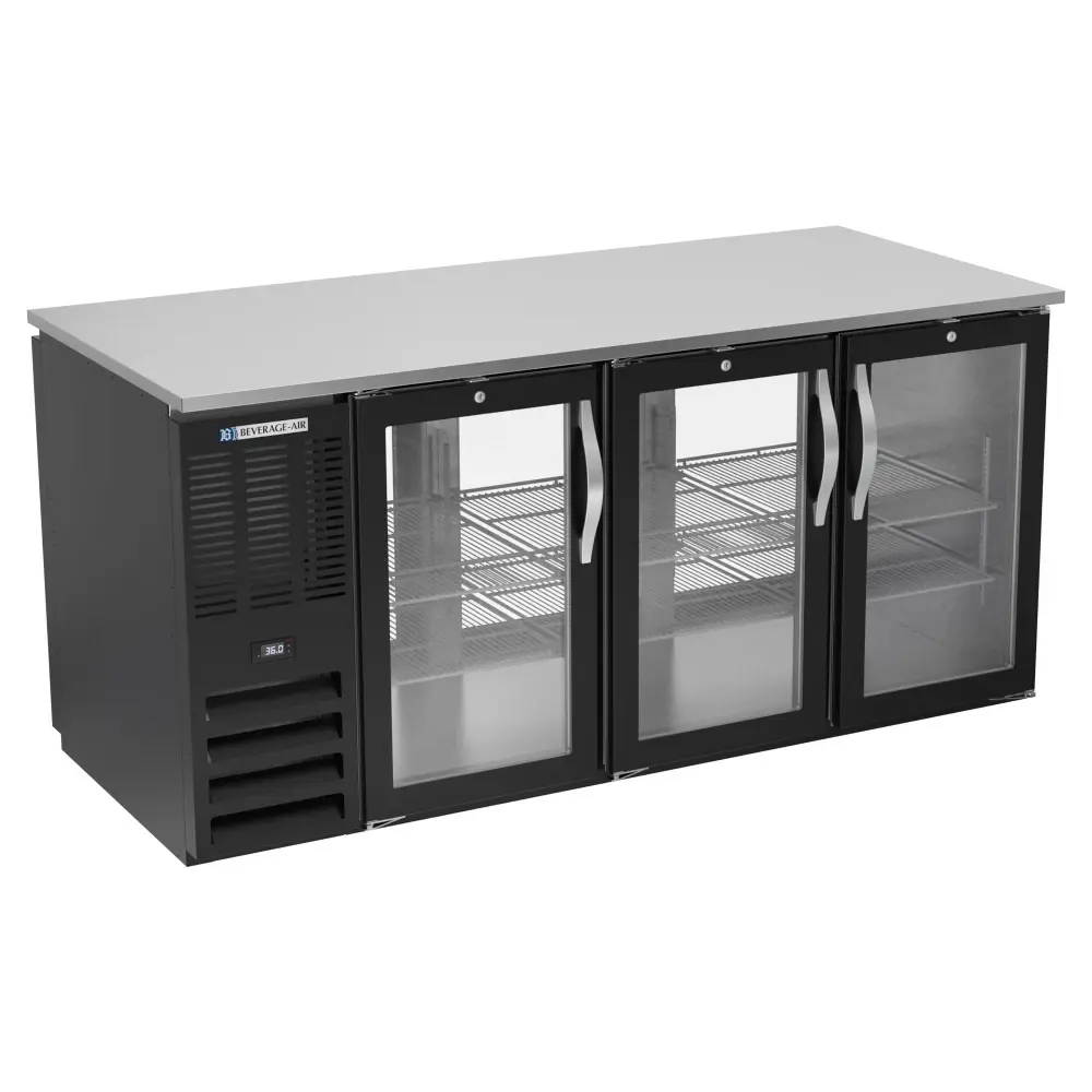 Beverage-Air BB72HC-G-PT-B 72" Bar Refrigerator - 6 Swinging Glass Doors, Black, 115v