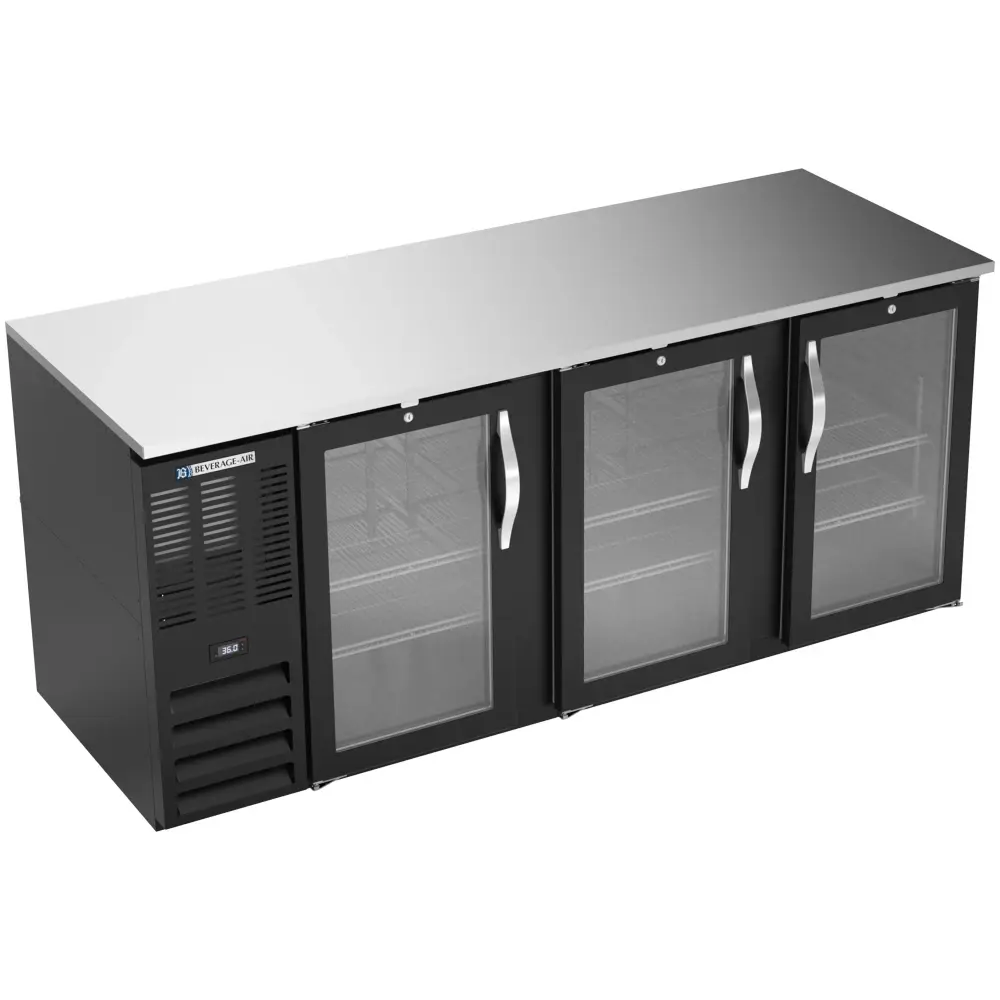 Beverage-Air BB78HC-FG-B 79" Bar Refrigerator - 3 Swinging Glass Doors, Black, 115v