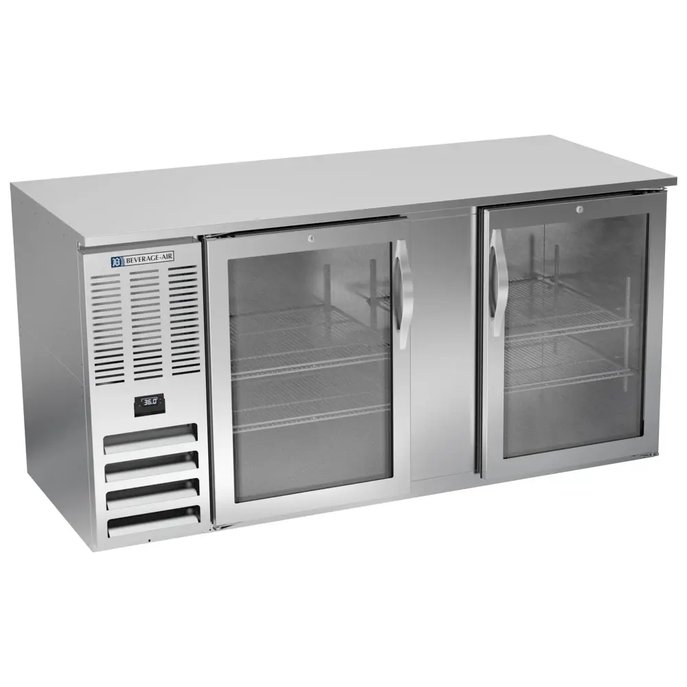 Beverage-Air BB68HC-FG-S 68" Bar Refrigerator - 2 Swinging Glass Doors, Stainless, 115v