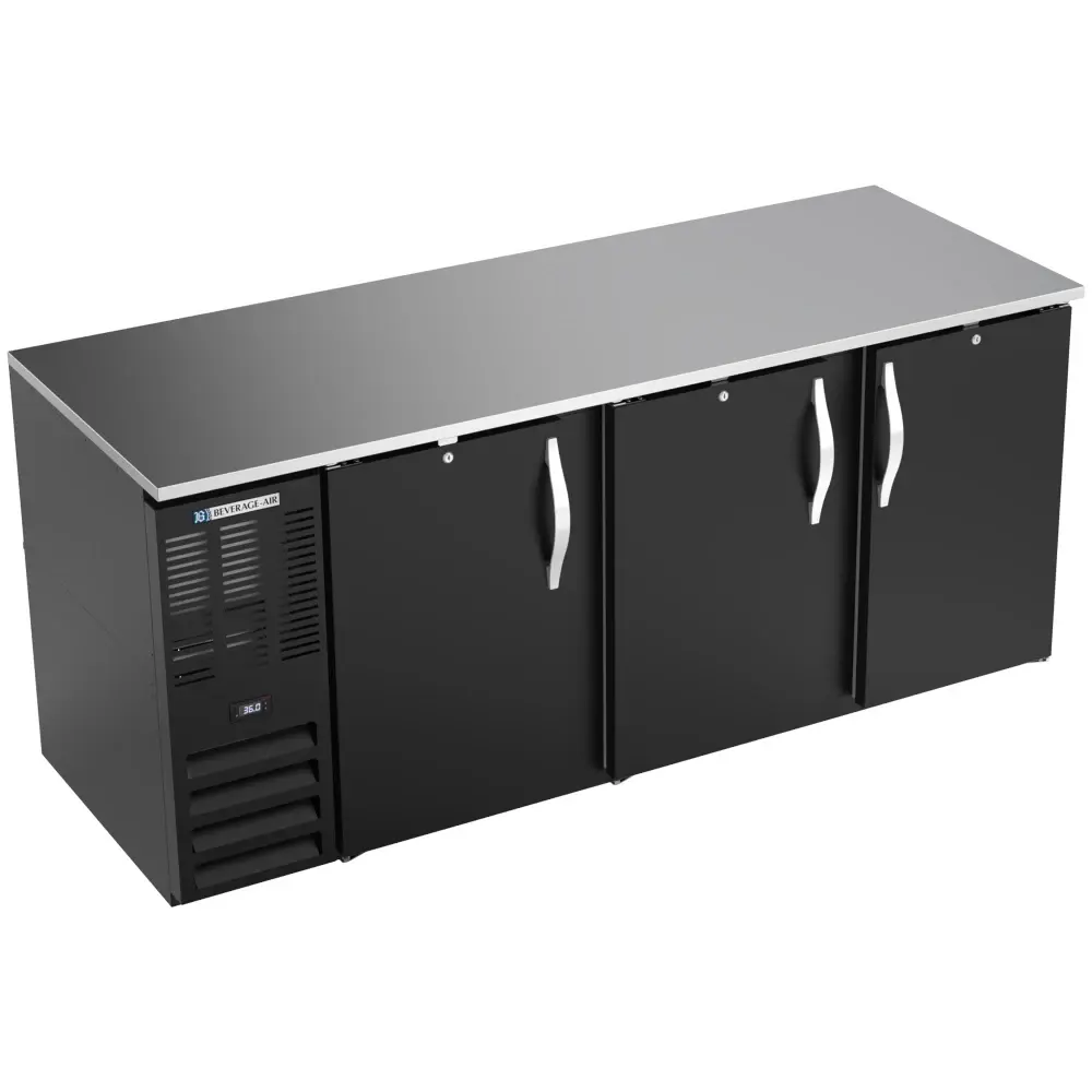 Beverage-Air BB78HC-F-B 79" Bar Refrigerator - 3 Swinging Solid Doors, Black, 115v