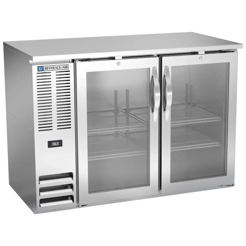 Beverage-Air BBN48HC-FG-S 48" Bar Refrigerator - 2 Swinging Glass Doors, Stainless, 115v