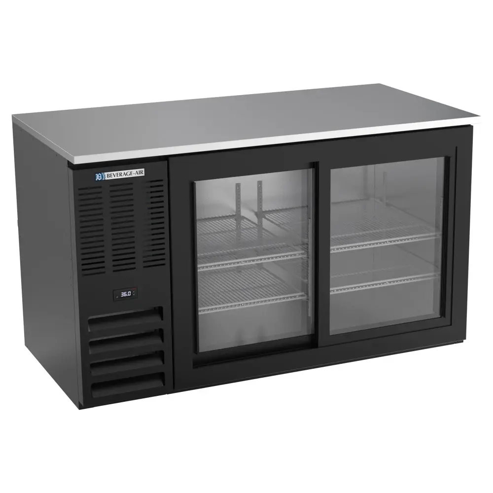 Beverage-Air BB58HC-F-GS-B 58" Bar Refrigerator - 2 Sliding Glass Doors, Black, 115v