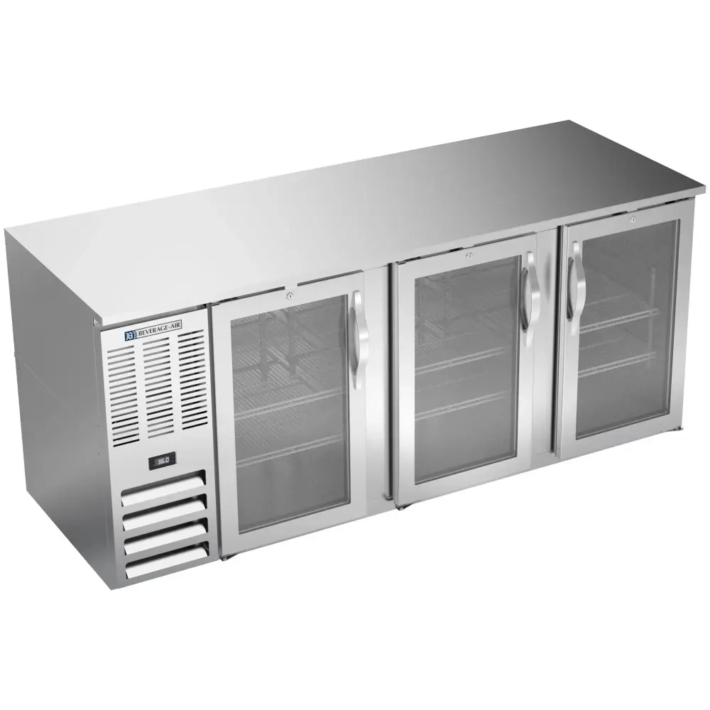 Beverage-Air BB78HC-G-S 79" Bar Refrigerator - 3 Swinging Glass Doors, Stainless, 115v