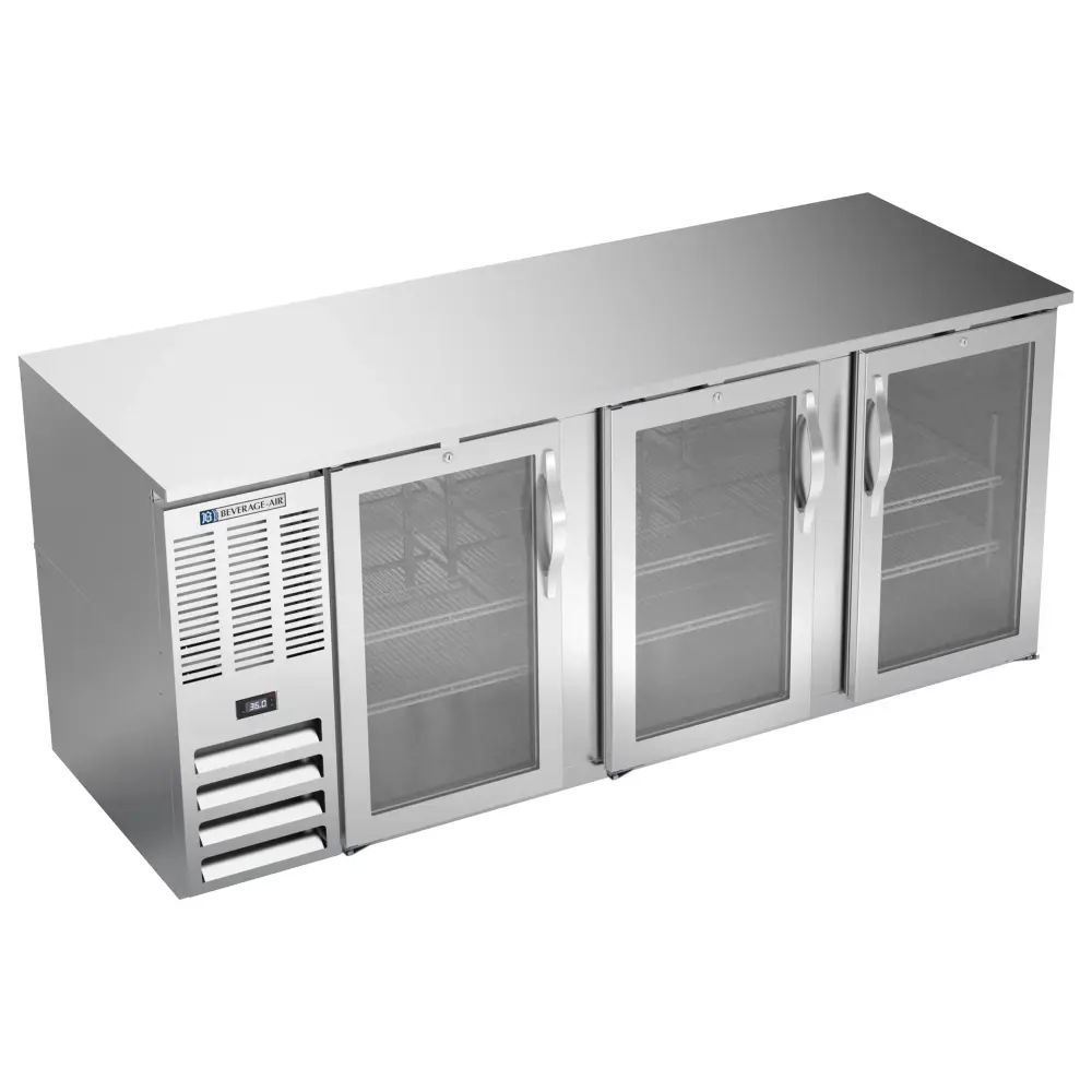 Beverage-Air BB78HC-G-S 78" Bar Refrigerator - 3 Swinging Glass Doors, Stainless, 115v