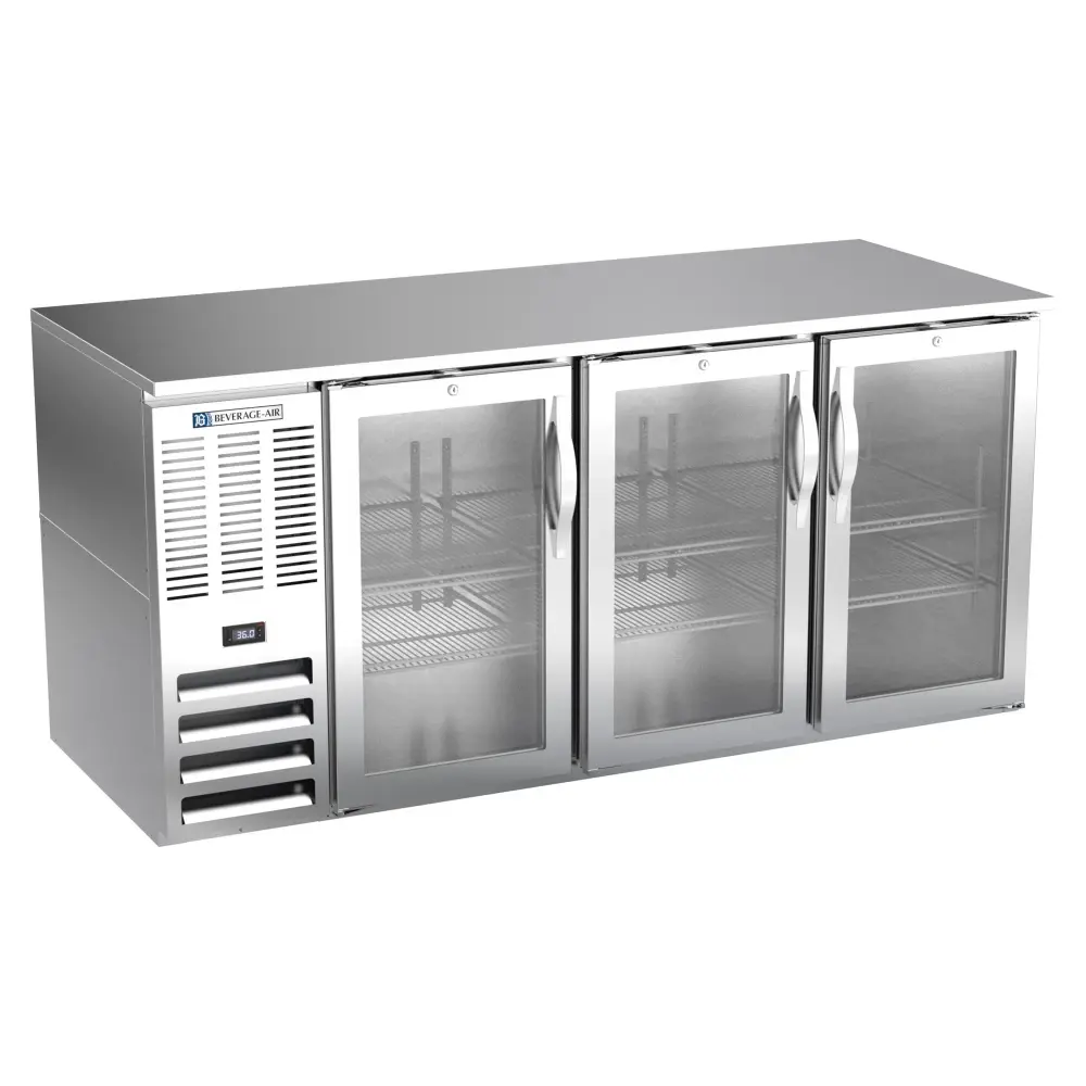 Beverage-Air BB72HC-G-S 72" Bar Refrigerator - 3 Swinging Glass Doors, Stainless, 115v