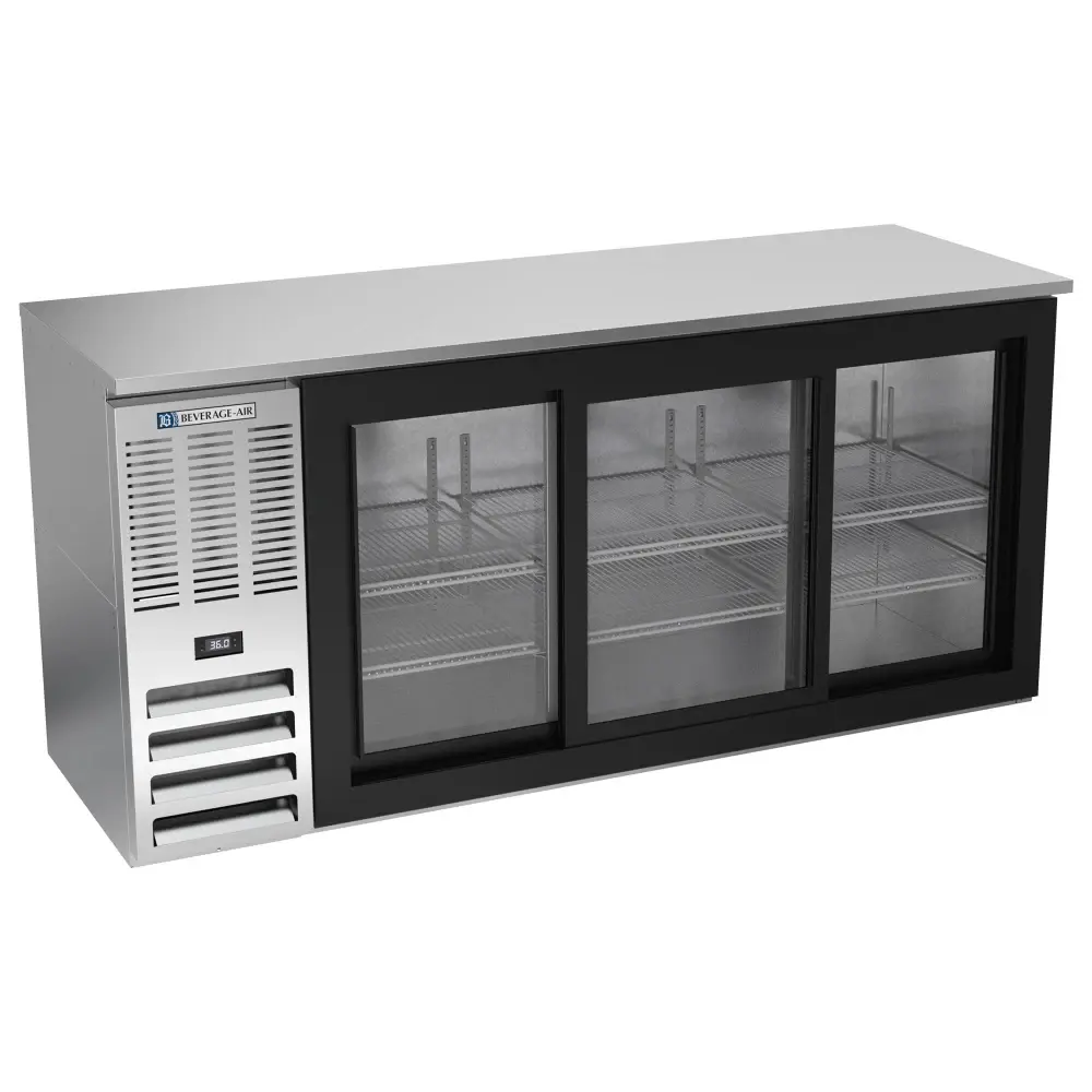 Beverage-Air BBN72HC-GS-S 72" Bar Refrigerator - 3 Sliding Glass Doors, Stainless, 115v