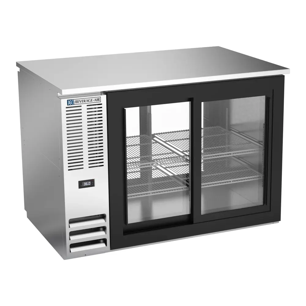 Beverage-Air BB48HC-GS-PT-S 48" Pass Thru Bar Refrigerator - 4 Sliding Glass Doors, Stainless, 115v