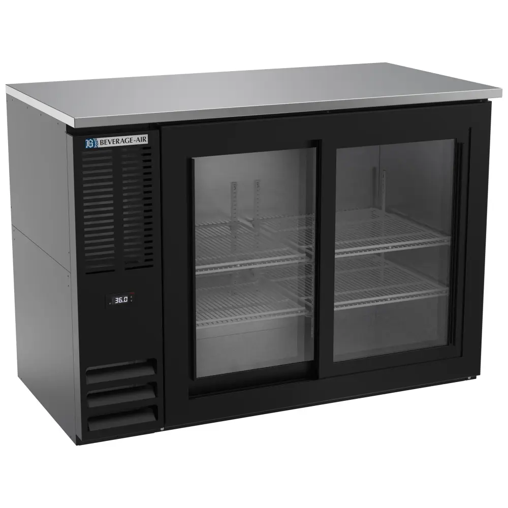 Beverage-Air BBN48HC-F-GS-B 48" Bar Refrigerator - 2 Sliding Glass Doors, Black, 115v