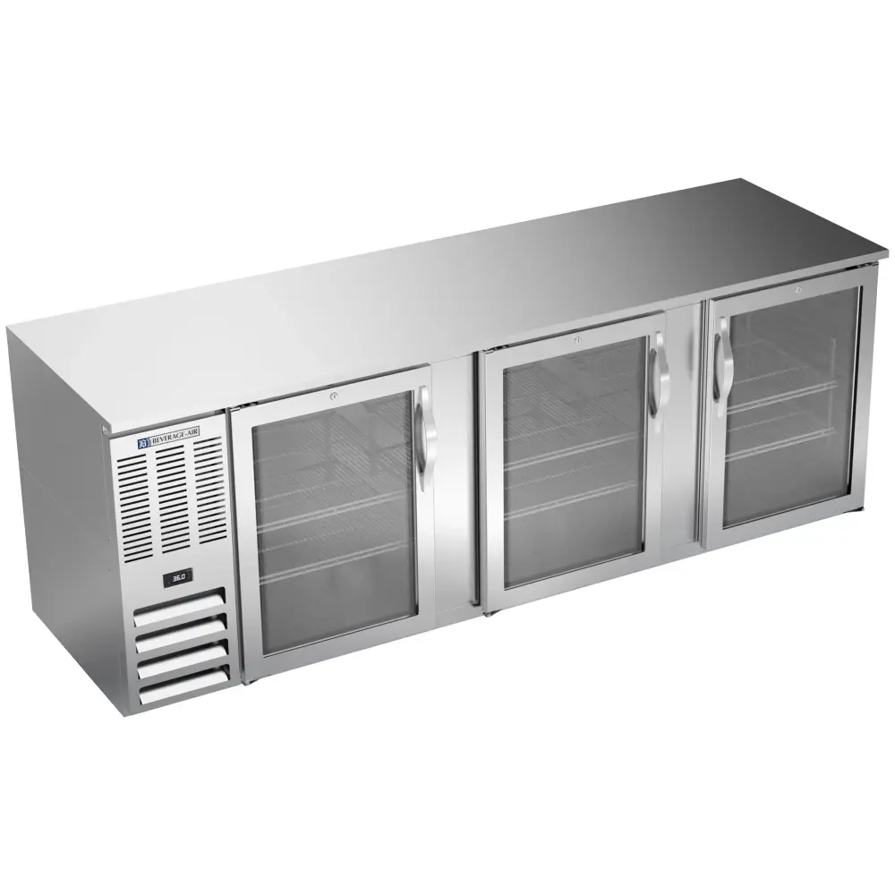 Beverage-Air BB94HC-FG-S 95" Bar Refrigerator - 3 Swinging Glass Doors, Stainless, 115v