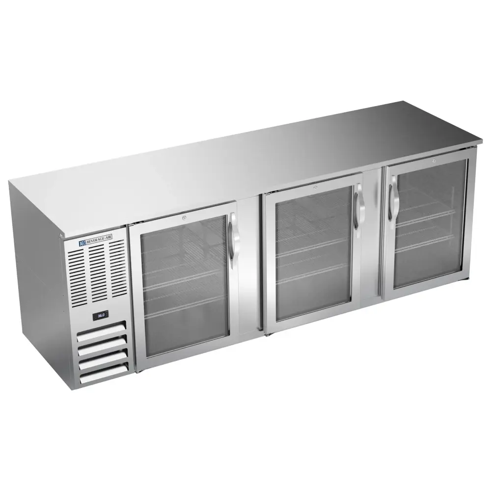 Beverage-Air BB94HC-FG-S 94" Bar Refrigerator - 3 Swinging Glass Doors, Stainless, 115v