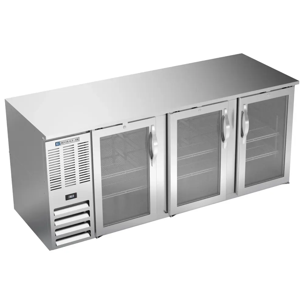 Beverage-Air BB78HC-FG-S 78" Bar Refrigerator - 3 Swinging Glass Doors, Stainless, 115v