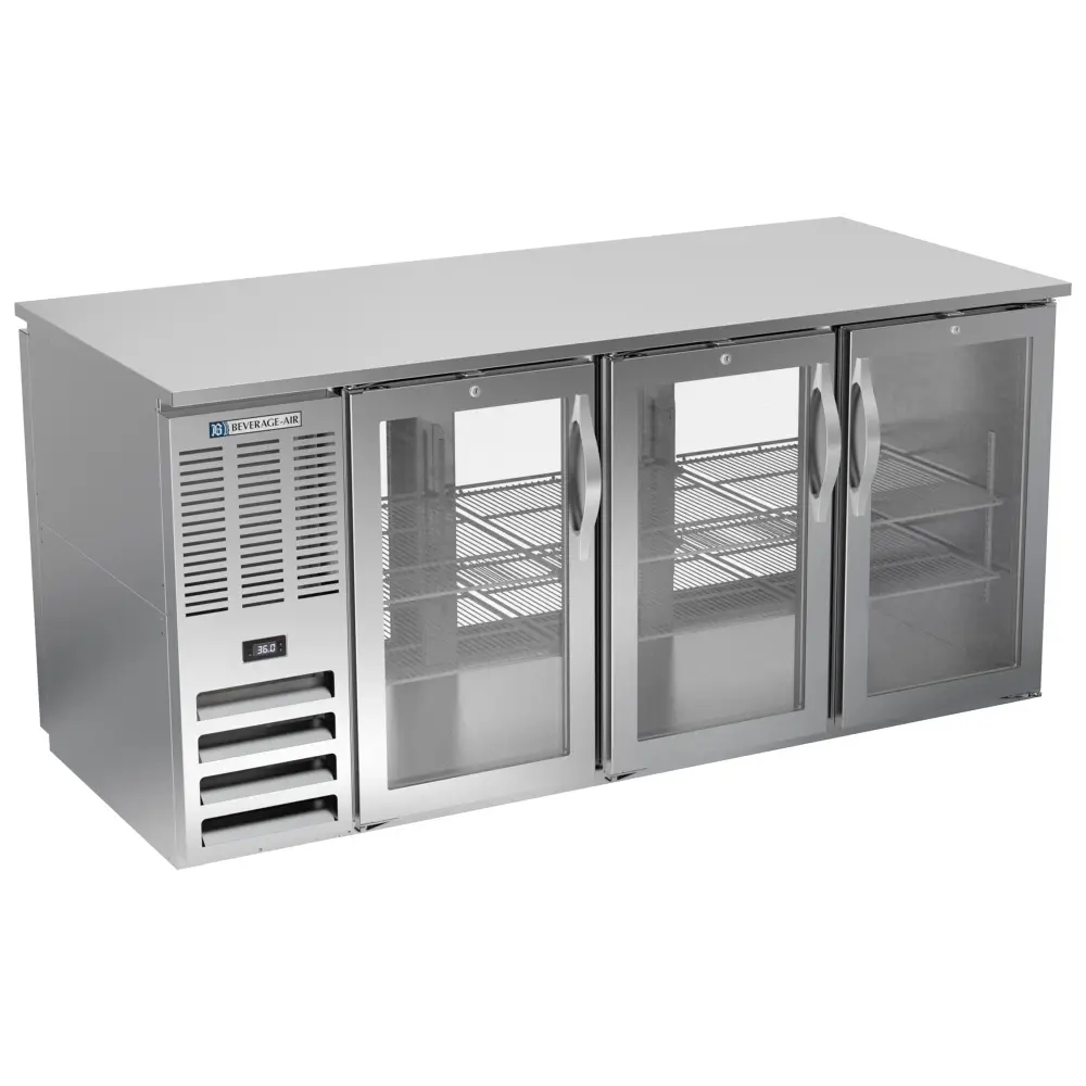 Beverage-Air BB72HC-G-PT-S 72" Pass Thru Bar Refrigerator - 6 Swinging Glass Doors, Stainless, 115v