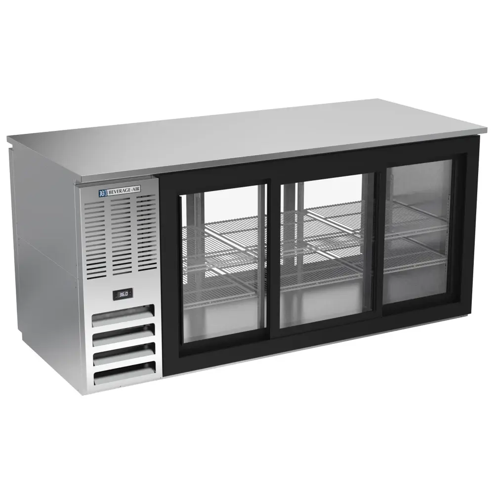 Beverage-Air BB72HC-GS-PT-S 72" Bar Refrigerator - 6 Sliding Glass Doors, Stainless, 115v