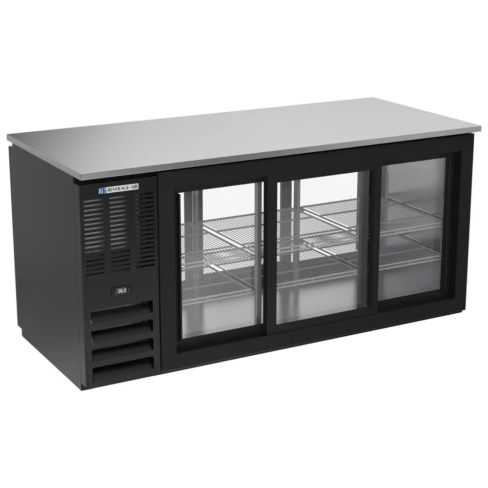 Beverage-Air BB72HC-GS-PT-B 72" Pass Thru Bar Refrigerator - 6 Sliding Glass Doors, Black, 115v