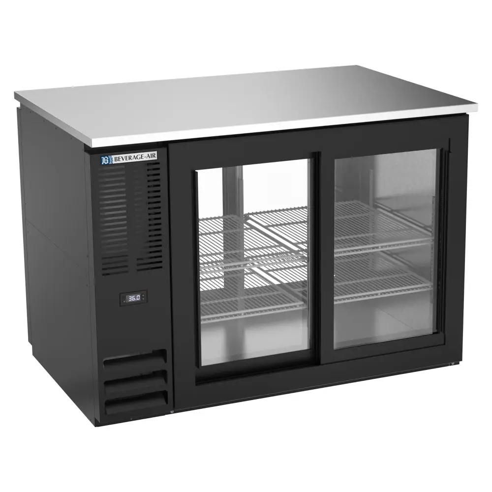 Beverage-Air BB48HC-GS-PT-B 48" Pass Thru Bar Refrigerator - 4 Sliding Glass Doors, Black, 115v