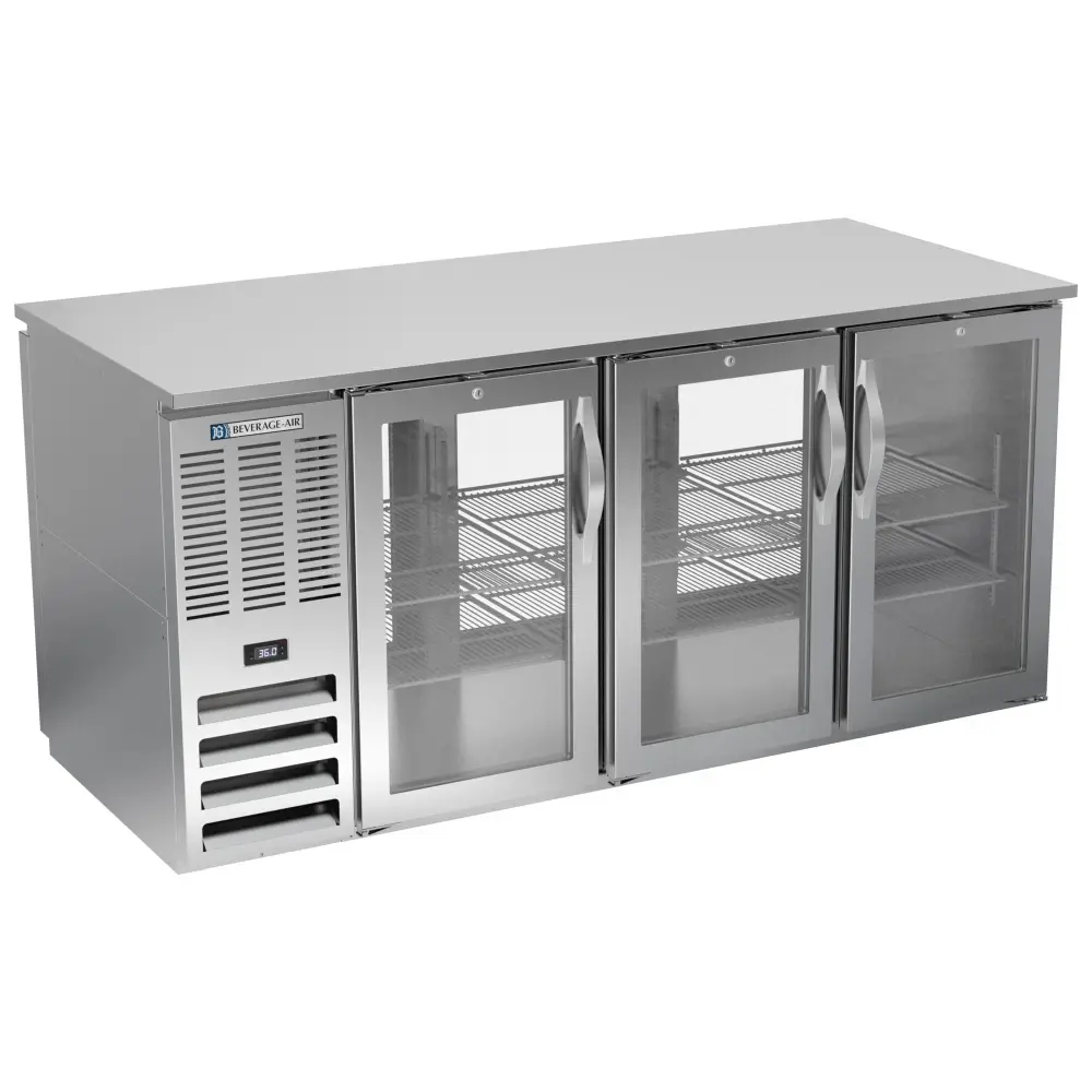 Beverage-Air BB72HC-G-PT-S 72" Bar Refrigerator - 6 Swinging Glass Doors, Stainless, 115v