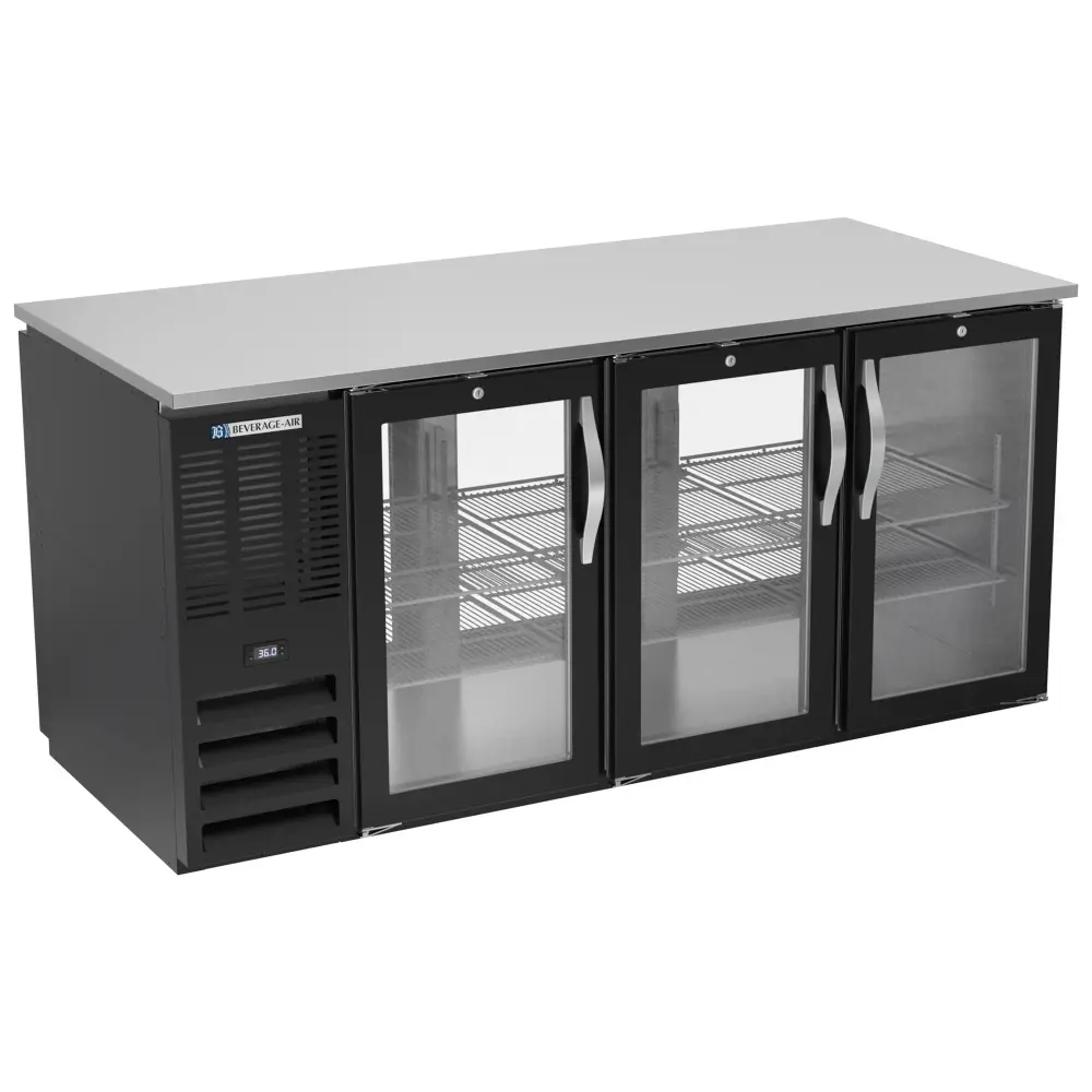 Beverage-Air BB72HC-G-PT-B 72" Pass Thru Bar Refrigerator - 6 Swinging Glass Doors, Black, 115v