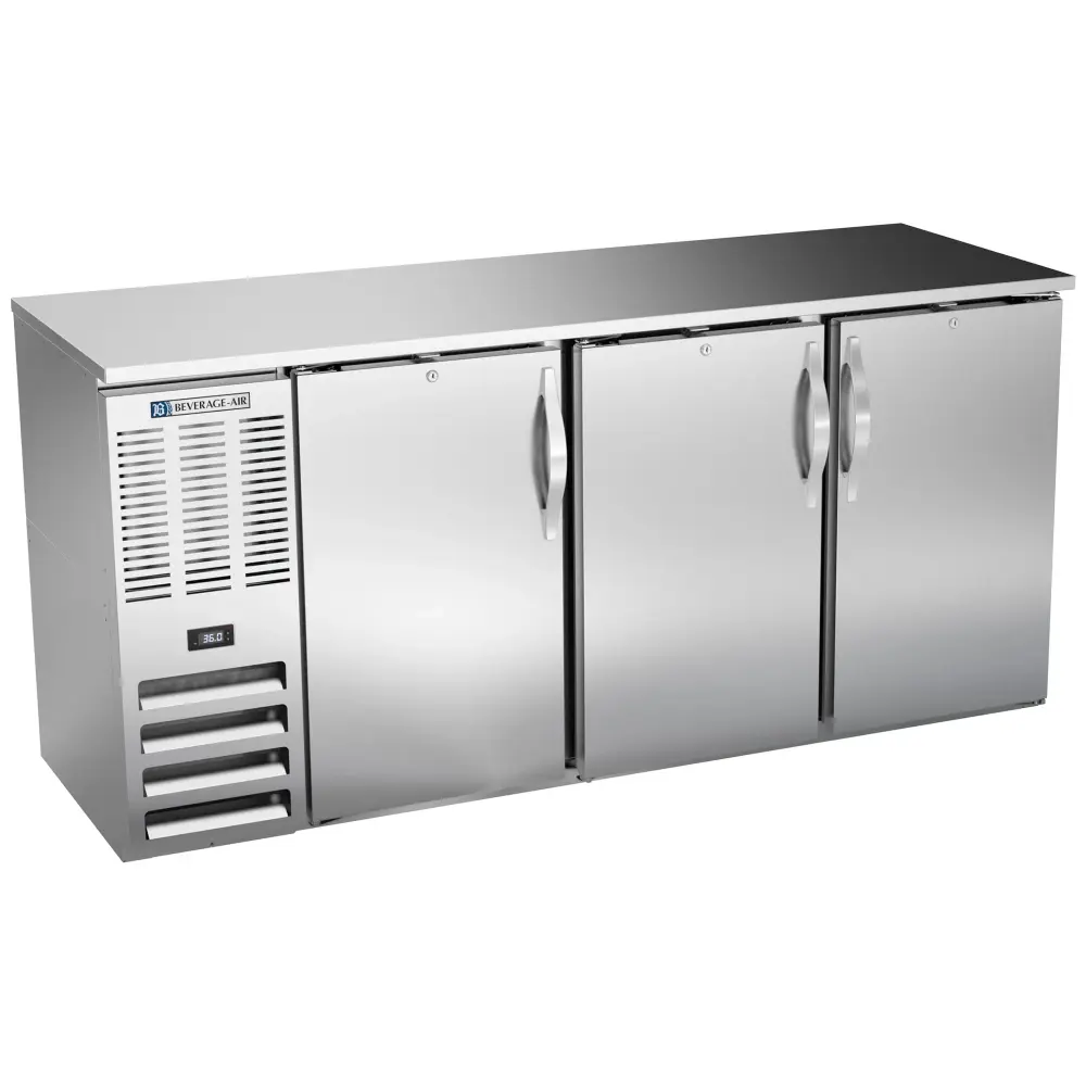 Beverage-Air BBN72HC-F-S 72" Bar Refrigerator - 3 Swinging Solid Doors, Stainless, 115v