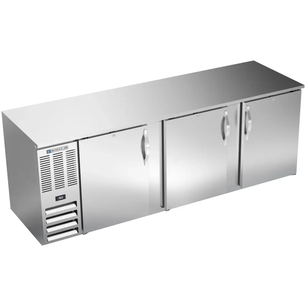 Beverage-Air BB94HC-F-S 95" Bar Refrigerator - 3 Swinging Solid Doors, Stainless, 115v