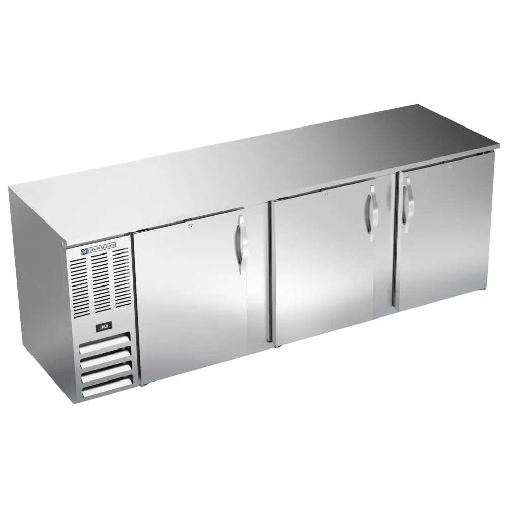 Beverage-Air BB94HC-F-S 94" Bar Refrigerator - 3 Swinging Solid Doors, Stainless, 115v