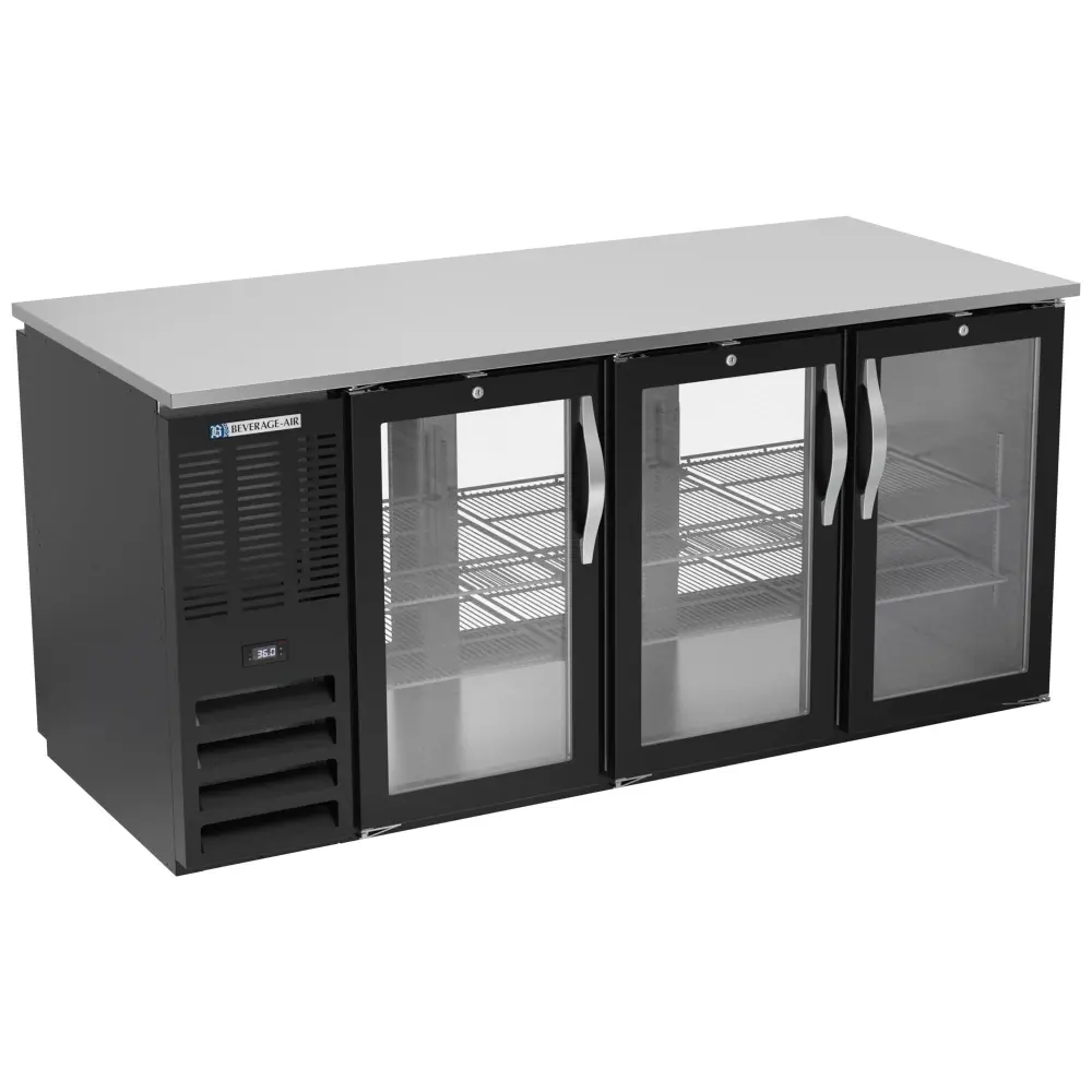 Beverage-Air BB72HC-FG-PT-B 72" Bar Refrigerator - 6 Swinging Glass Doors, Black, 115v