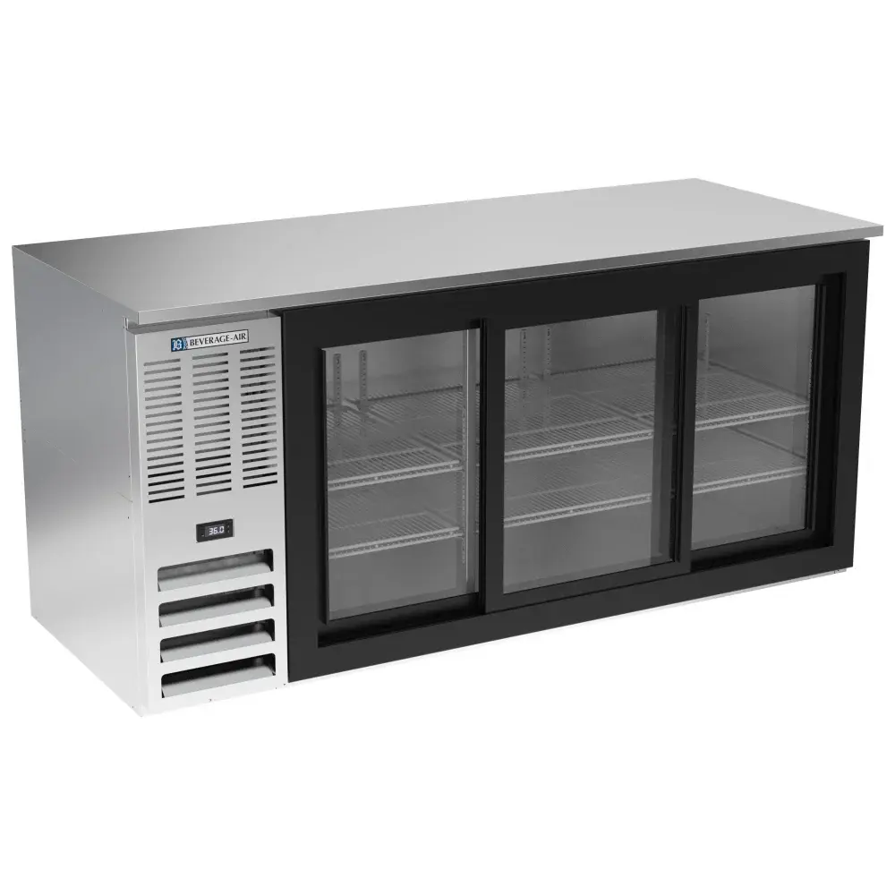 Beverage-Air BB72HC-F-GS-S 72" Bar Refrigerator - 3 Sliding Glass Doors, Stainless, 115v