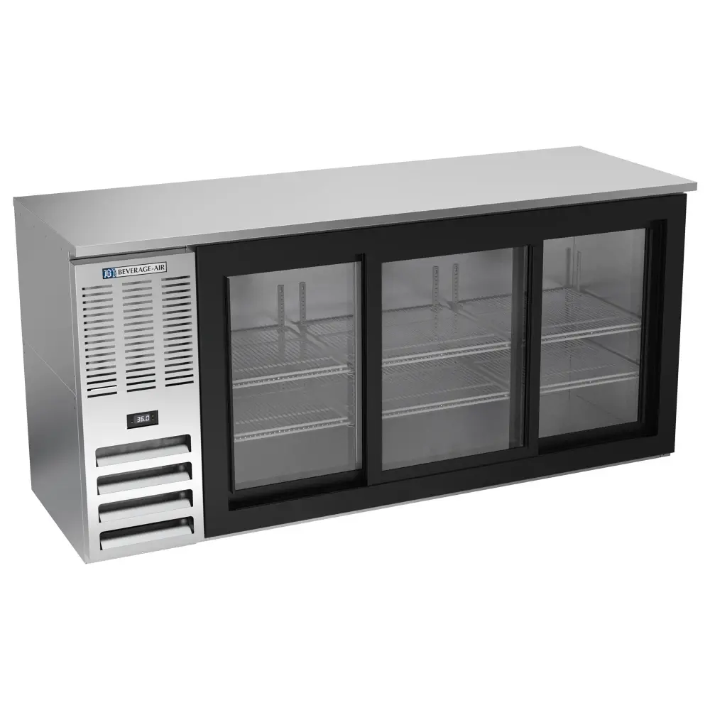 Beverage-Air BBN72HC-F-GS-S 72" Bar Refrigerator - 3 Sliding Glass Doors, Stainless, 115v