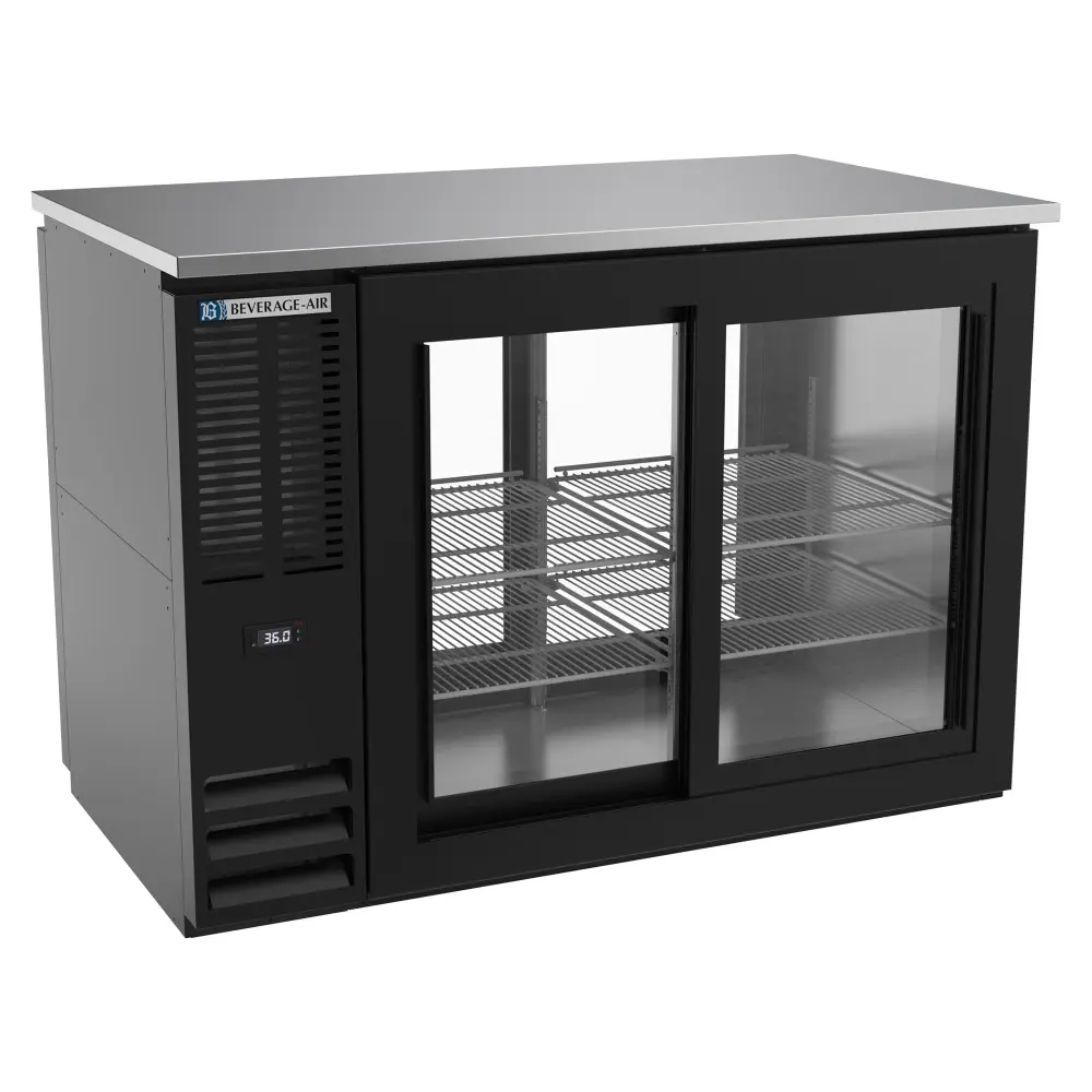 Beverage-Air BBN48HC-F-GS-PT-B 48" Pass Thru Bar Refrigerator - 4 Sliding Glass Doors, Black, 115v