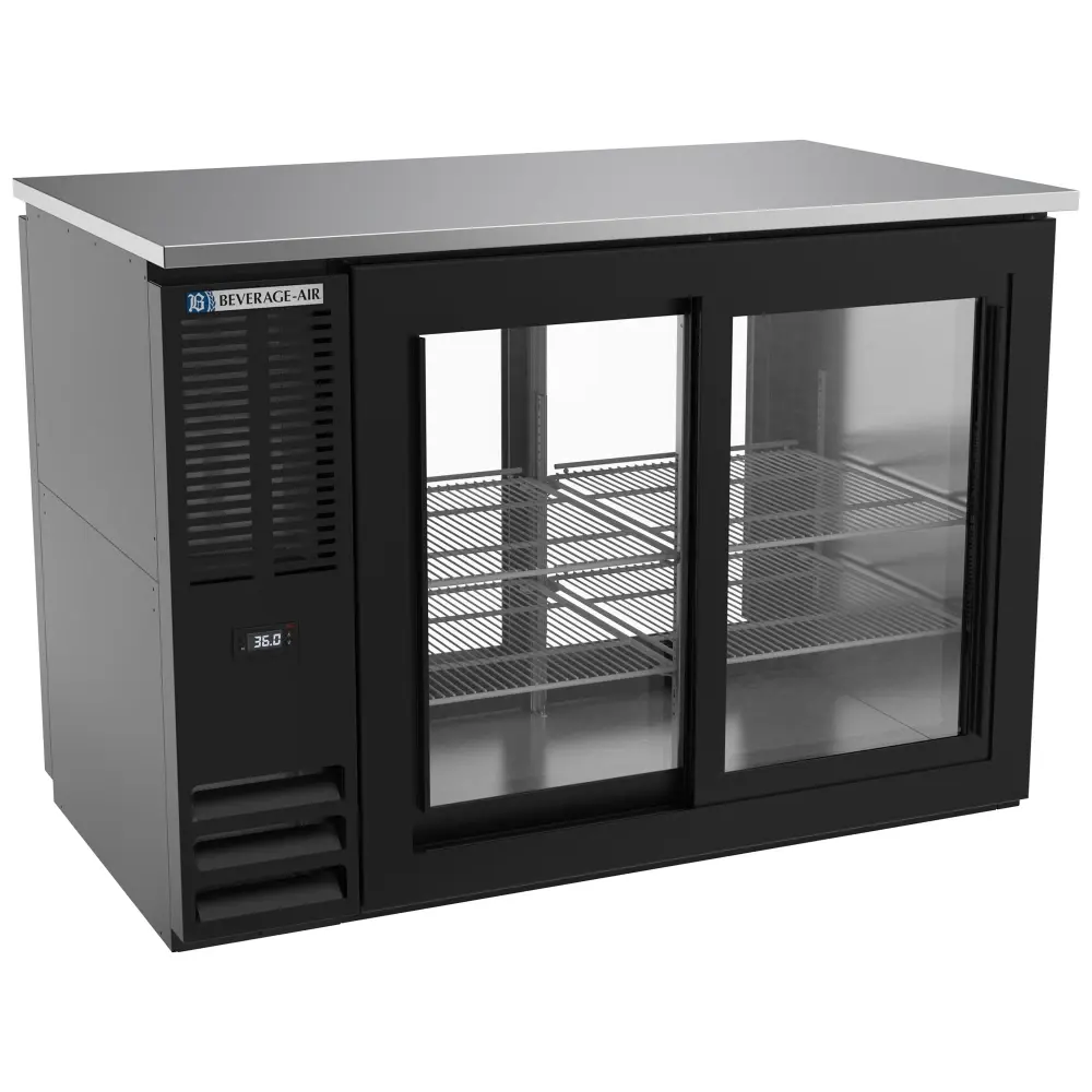 Beverage-Air BBN48HC-F-GS-PT-B 48" Bar Refrigerator - 4 Sliding Glass Doors, Black, 115v