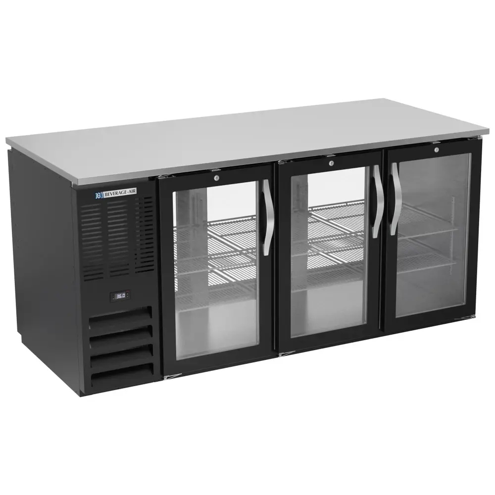 Beverage-Air BB72HC-FG-PT-B 72" Pass Thru Bar Refrigerator - 6 Swinging Glass Doors, Black, 115v
