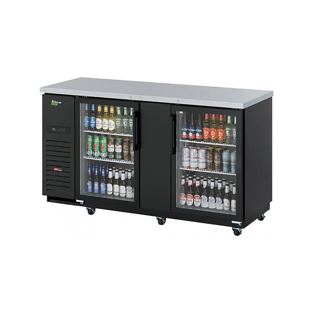 Turbo Air TBB-3SGD-N 69" Bar Refrigerator - 2 Swinging Glass Doors, Black, 115v