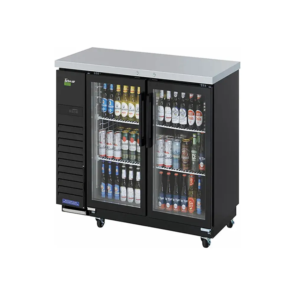 Turbo Air TBB-24-48SGD-N 49 1/8" Bar Refrigerator - 2 Swinging Glass Doors, Black, 115v