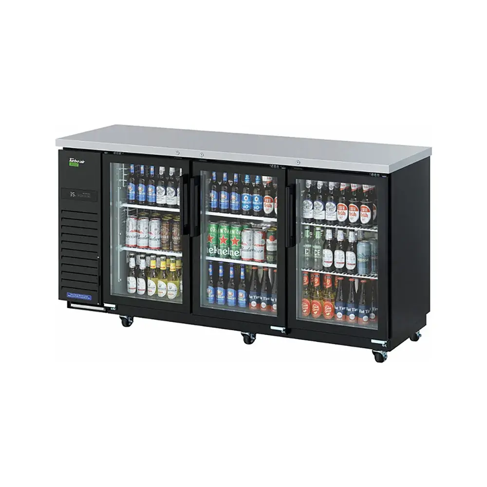 Turbo Air TBB-24-72SGD-N 73 1/8" Bar Refrigerator - 3 Swinging Glass Doors, Black, 115v
