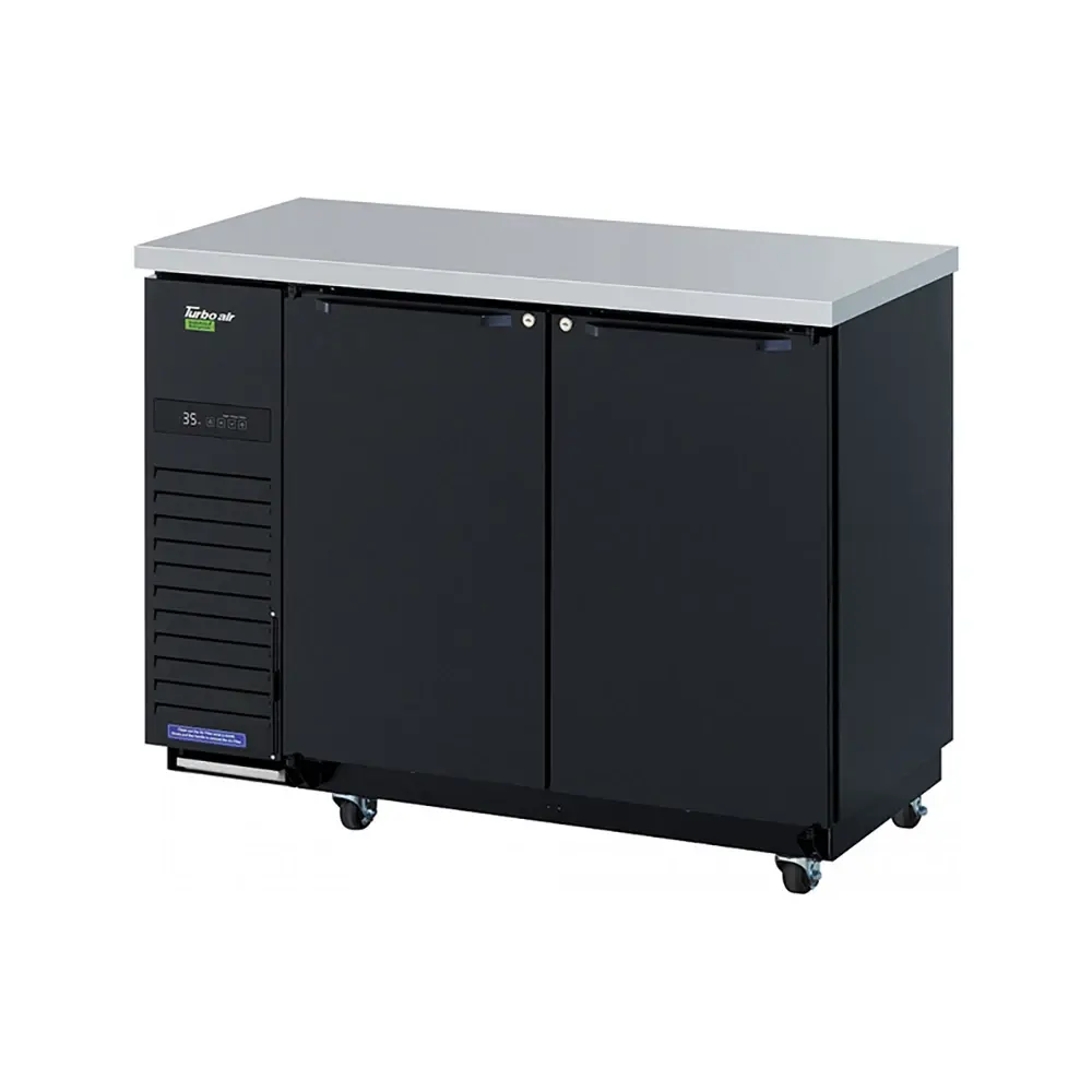Turbo Air TBB-24-48SBD-N6 49 1/8" Bar Refrigerator - 2 Swinging Solid Doors, Black, 115v