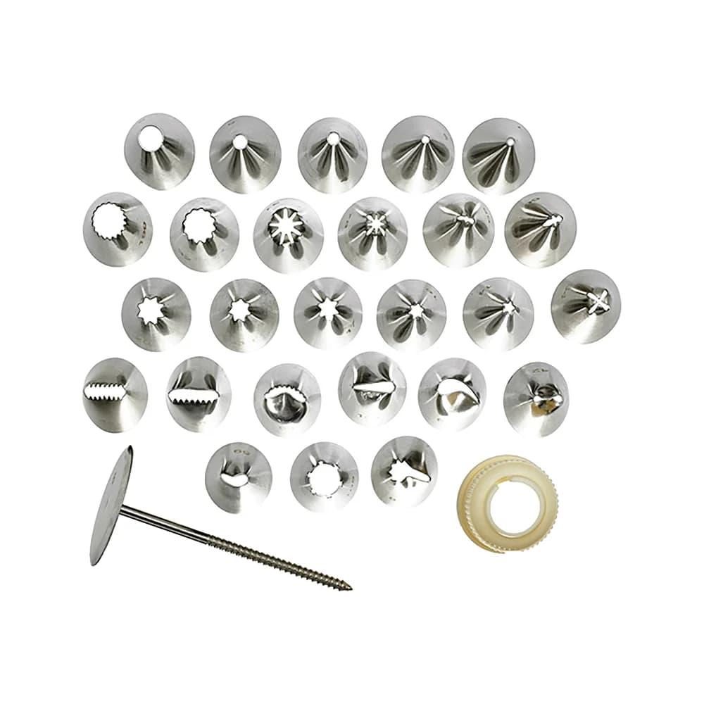 Winco CDT-26 26 Piece Cake Decorating Tube Set w/ Storage Box, Stainless Steel