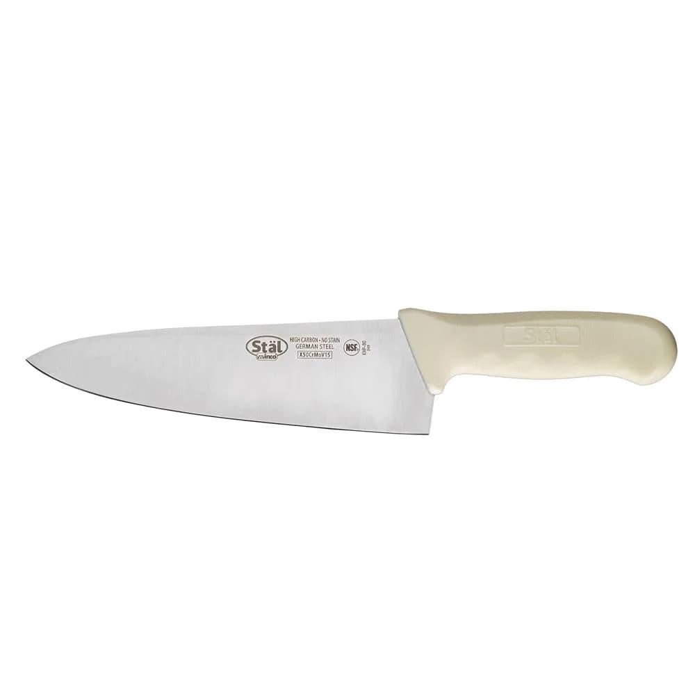 Winco KWP-80 8" Wide Cooks Knife w/ White Polypropylene Handle
