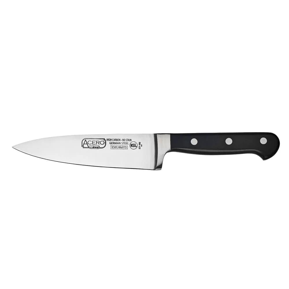 Winco KFP-60 6" Chef Knife, 1 Piece Full Tang, Forged Carbon Steel, POM Handle