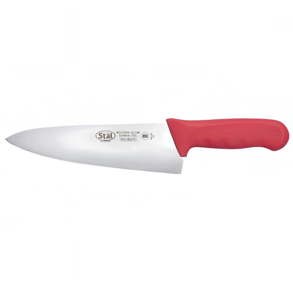 Winco KWP-80R 8" Chef's Knife w/ Red Polypropylene Handle, High-Carbon German Steel