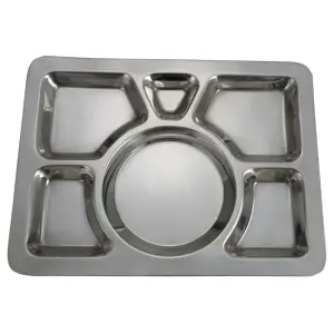 Winco SMT-1 Stainless Rectangular Tray w/ (6) Compartments, 15 1/2" x 11 1/2"