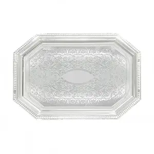 Winco CMT-1420 Octagonal Serving Tray - 20" x 14", Gadroon Edge w/ Engraving, Chrome Plated