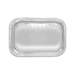 Winco CMT-2014 Rectangular Serving Tray - 20" x 14", Gadroon Edge w/ Engraving, Chrome Plated