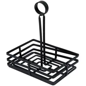 Choice Flat Coil Rectangular Wrought Iron Condiment Caddy with Card Holder - 7 7/8" x 5 1/2" x 9 1/2"