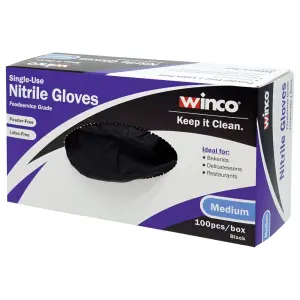 Winco GLN-LB Disposable Nitrile Gloves - Powder Free, Black, Large